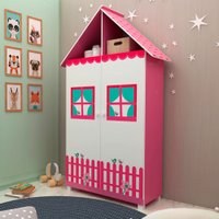 Guarda-Roupa Infantil Casinha 2 Portas 2 Gavetas Pink/Branco - Gelius
