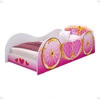 Mini Cama Infantil Carruagem Montessoriana MDF Lateral Proteção Decoração Quarto Feminino Tema Princesa Unicórnio Menina