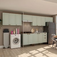 Cozinha Completa Iluminata 12 Portas 3 Gavetas 100% Mdf Mint/ébano - Genialflex