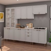 Cozinha Completa Iluminata 12 Portas 3 Gavetas 100% Mdf com Vidro Branco/Fendi/Mineral - Genialflex