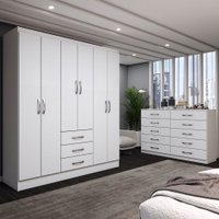 Guarda-Roupa Casal Lydia 6 Portas 3 Gavetas com Cômoda 10 Gavetas Branco - Panorama Móveis