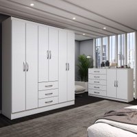 Guarda-Roupa Casal Carter 6 Portas 3 Gavetas com Cômoda 2 Portas 5 Gavetas Branco - Panorama Móveis