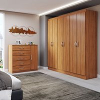 Guarda-Roupa Casal Aurora 6 Portas 2 Gavetas com Cômoda 1 Portas 5 Gavetas Cinamomo - Panorama Móveis