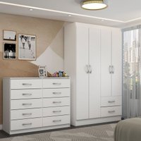 Guarda-Roupa Mila 4 Portas 2 Gavetas com Cômoda 10 Gavetas Branco - Panorama Móveis