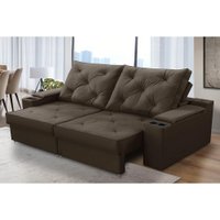 Sofá Retrátil Reclinável 3 lugares 2,00m com Porta Copos e USB Helena Suede Marrom Adonai Estofados