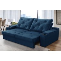 Sofá Retrátil Reclinável 3 lugares 2,00m com Porta Copos e USB Helena Suede Azul Adonai Estofados