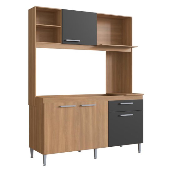 Armário de Cozinha Compacta 151,5cm 4 Portas 1 Gaveta Gabinete Pia Multimóveis CR20284 Rovere/Grafite