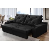 Sofá Retrátil Reclinável 3 lugares 2,00m com Porta Copos e USB Helena Suede Preto Adonai Estofados