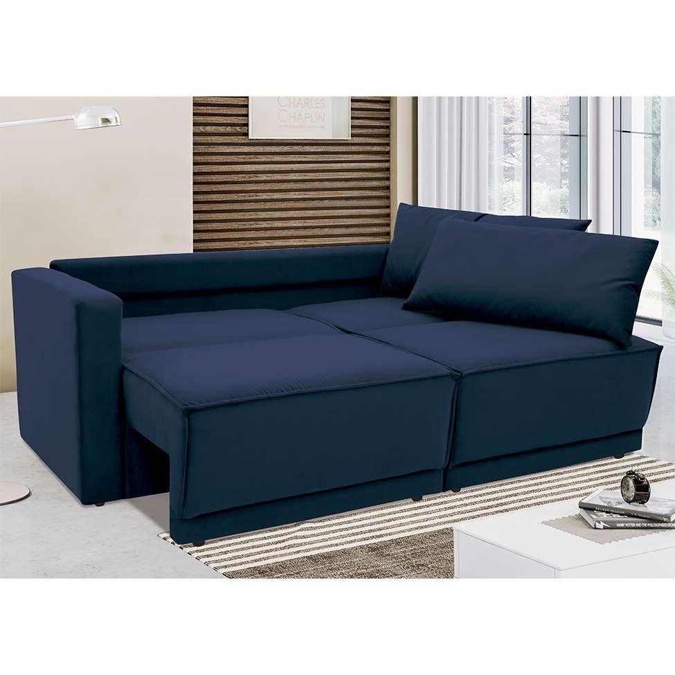 Sofá-Cama Casal 3 Lugares Retrátil Sem Caixa Aspen Suede Azul Petróleo