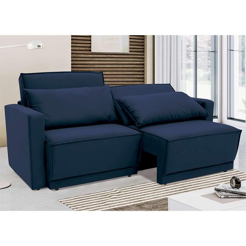 Sofá-Cama Casal 3 Lugares Retrátil Sem Caixa Aspen Suede Azul Petróleo