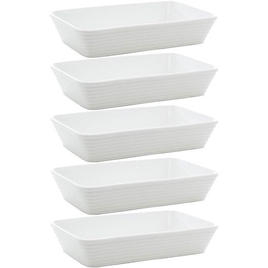 5 Travessas Brancas de Porcelana 29x20x5cm Retangulares Línea Refratário para Gratinados