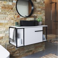 Gabinete Suspenso Para Banheiro 80cm P1019 Branco Com Cuba Berlin Preta