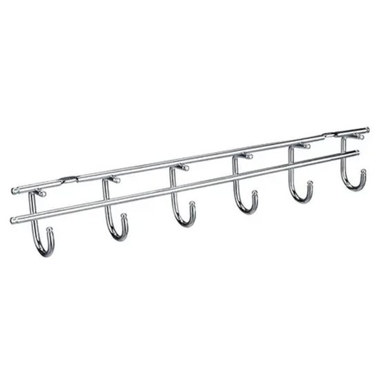 Suporte Porta Xícaras Cromado 6 Ganchos Fixação Superior Móvel ou Parede 34x7cm Masutti Copat