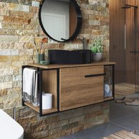 Gabinete Suspenso Para Banheiro 80cm P1019 Mel com Cuba Berlin Preta