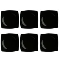Kit 6 Pratos Rasos Sobremesa de Porcelana Oriental Preto 21cm Germer Quadrado Sushi