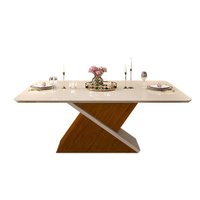 Mesa de Sala Jantar Zafira c/Tampo Madeirado Vidro Curvo 200x100cm Freijó/Off White - DJ Móveis