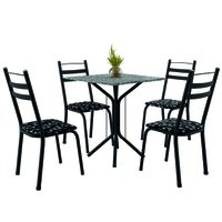 Conjunto Sala De Jantar Mesa Thais Com 4 Cadeiras 0,70m Granito Ocre Preto/Floral Artefamol