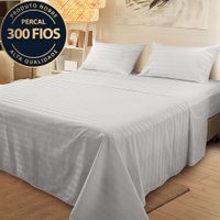 Jogo De Cama Lençol Queen 4 Peças 300 Fios 100 Algodão Adamascado 158x198cm - BF Colchões Branco