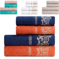 Kit 4 Toalhas Banhão e Rosto Açores 100 Algodão Marcotex Azul/Laranja