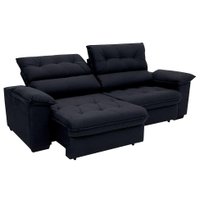 Sofá 3 Lugares Retrátil e Reclinável Piemont Suede Preto 230 cm