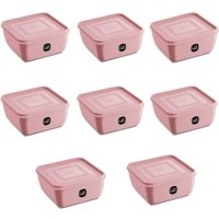 Kit 8 Potes Plástico UZ Rosa Quadrados Mantimentos 1,5L com Tampa Premium
