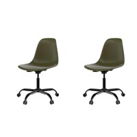 Conjunto com 2 Cadeiras de Escritório Secretária Eames Office Musgo e Preto