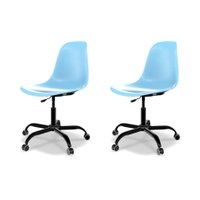 Conjunto com 2 Cadeiras de Escritório Secretária Eames Office Azul Claro e Preto