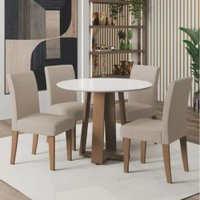 Conjunto de Mesa Sala de Jantar Athenas Redonda 1,03m 4 Cadeiras Trieste Cedro / Off White / Areia Dobuê