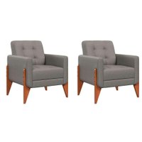 Conjunto com 2 Poltronas Brooklin Linho Cimento