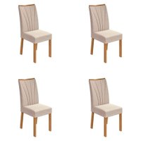Conjunto com 4 Cadeiras Apogeu Linho Bege e Amêndoa Clean