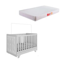 Berço Minicama com Capitonê Retrô Branco com Colchão Infantil Baby Liso D18 (10x70x130) Branco
