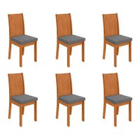 Conjunto com 6 Cadeiras Athenas Linho Cinza e Amêndoa Clean