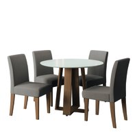 Conjunto de Mesa Sala de Jantar Athenas Redonda 1,03m 4 Cadeiras Trieste Cedro / Off White / Mascavo Dobuê