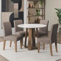 Conjunto de Mesa Sala de Jantar Athenas Redonda 1,03m 4 Cadeiras Trieste Cedro / Off White / Mascavo Dobuê Conjunto de Mesa Sala de Jantar Athenas Redonda 1,03m 4 Cadeiras Trieste Cedro / Off White / Mascavo Dobuê