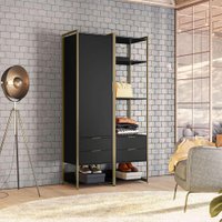 Guarda-Roupa Closet Industrial Mital 1 PT 4 GV Preto e Dourado