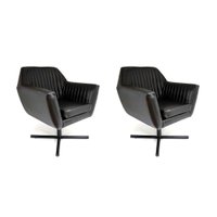 Conjunto com 2 Poltronas Joy Giratória Revestimento Sintético Preto