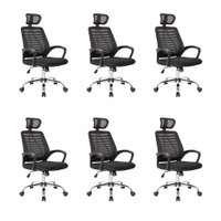 Conjunto com 6 Cadeiras de Escritório Diretor Giratórias Light Preto