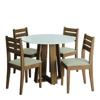 Conjunto de Mesa Sala de Jantar Athenas Redonda 1,03m 4 Cadeiras Dakar Cedro / Off White / Bege Dobuê