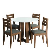 Conjunto de Mesa Sala de Jantar Athenas Redonda 1,03m 4 Cadeiras Dakar Cedro / Off White / Mascavo Dobuê