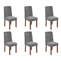 Conjunto com 6 Cadeiras Astrid Linho Cinza e Imbuia Clean