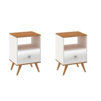 Conjunto com 2 Mesas de Cabeceira Retrô 1 GV Nogal e Branco
