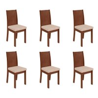 Conjunto com 6 Cadeiras Athenas Linho Bege e Imbuia Clean