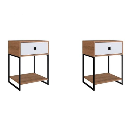 Conjunto com 2 Mesas de Cabeceira Paricel 1 GV Mel e Branco