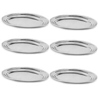 Kit 6 Travessas de Inox Grande Rasas 36,5cm Baixelas Ovais para Servir Saladas Carnes Hercules Mundial
