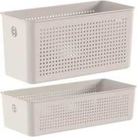 2 Cestos Organizadores 4,2L e 4,5L Multiuso Retangular Flow Bege Caixas Organizadoras Ou