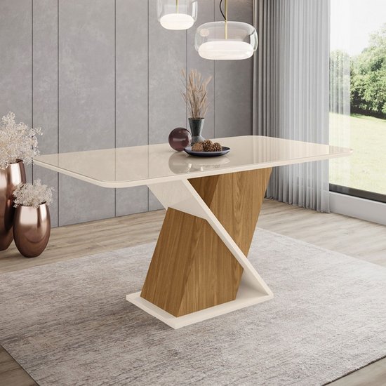 Mesa de Madeira Epic C/ Vidro Sc27 Nature/Off White - Henn