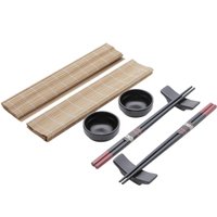 Conjunto 8 Peças para Sushi Lyor Esteira Molheira Suporte e Hashi Shoyo Yokohama Cerâmica Bambu