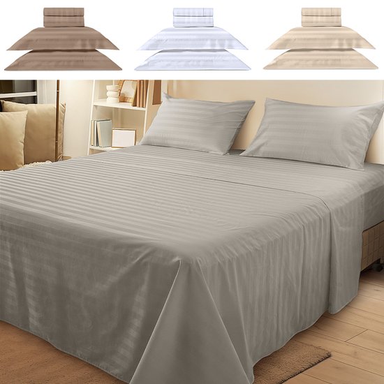 Jogo de Cama Casal 4 Peças 100 Algodão Premium Percal 300 Fios Adasmascado Cinza - BF Colchões