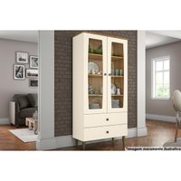 Cristaleira Sala Jantar Liz C/ 2 Portas e 2 Gavetas Off White/Nature - Henn