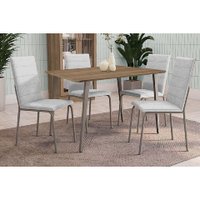 Sala de Jantar Completa Iguaçu c/ Tampo de Madeira 90cm + 4 Cadeiras Amsterdã Niquel/Branco 106 - Kappesberg